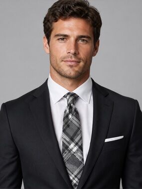 Van Heusen Men’s Classic Black White Plaid Tie Office Preppy Wedding Party GQ